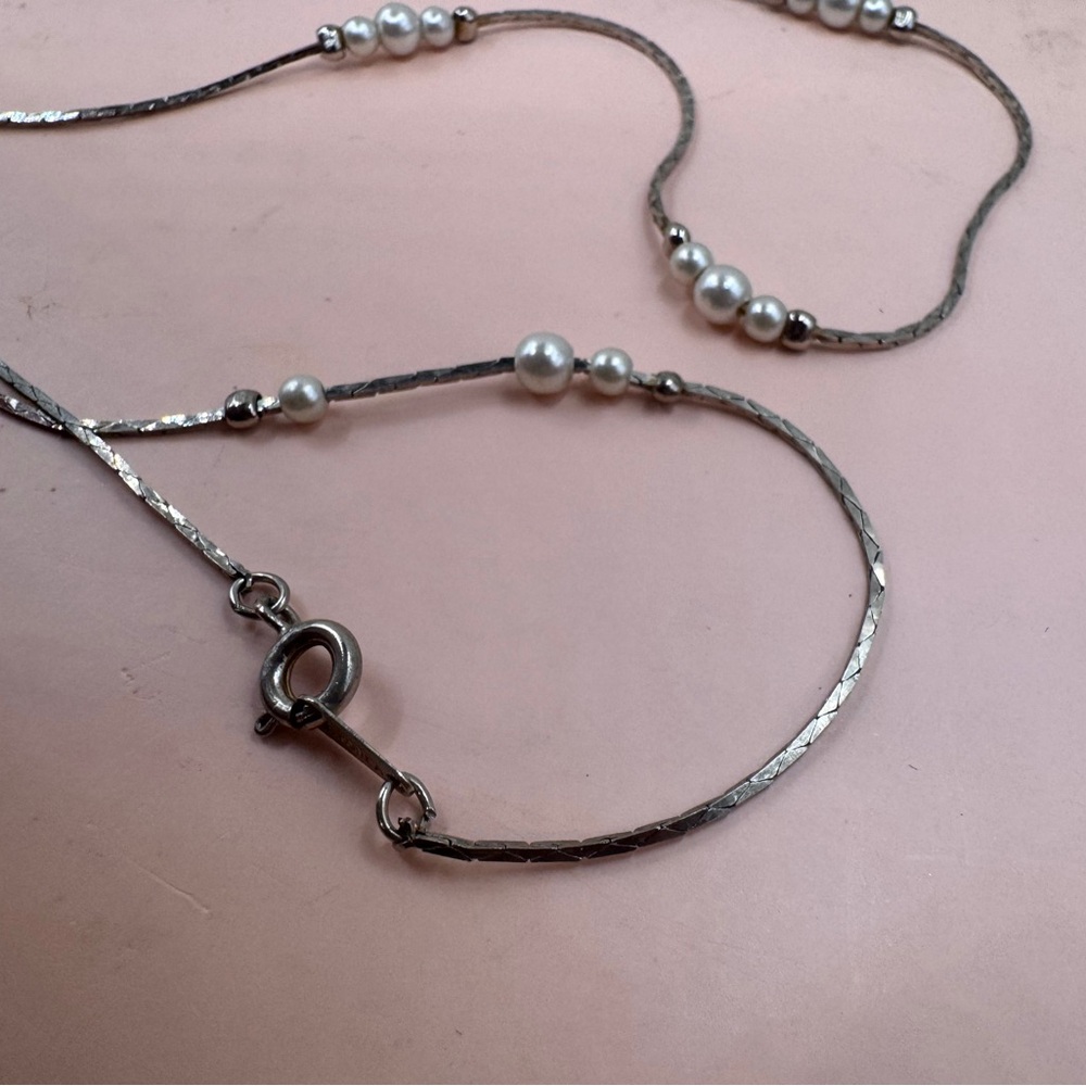 Vintage Korean silver freshwater pearl beaded 26” chain necklace - Picture 2 of 9